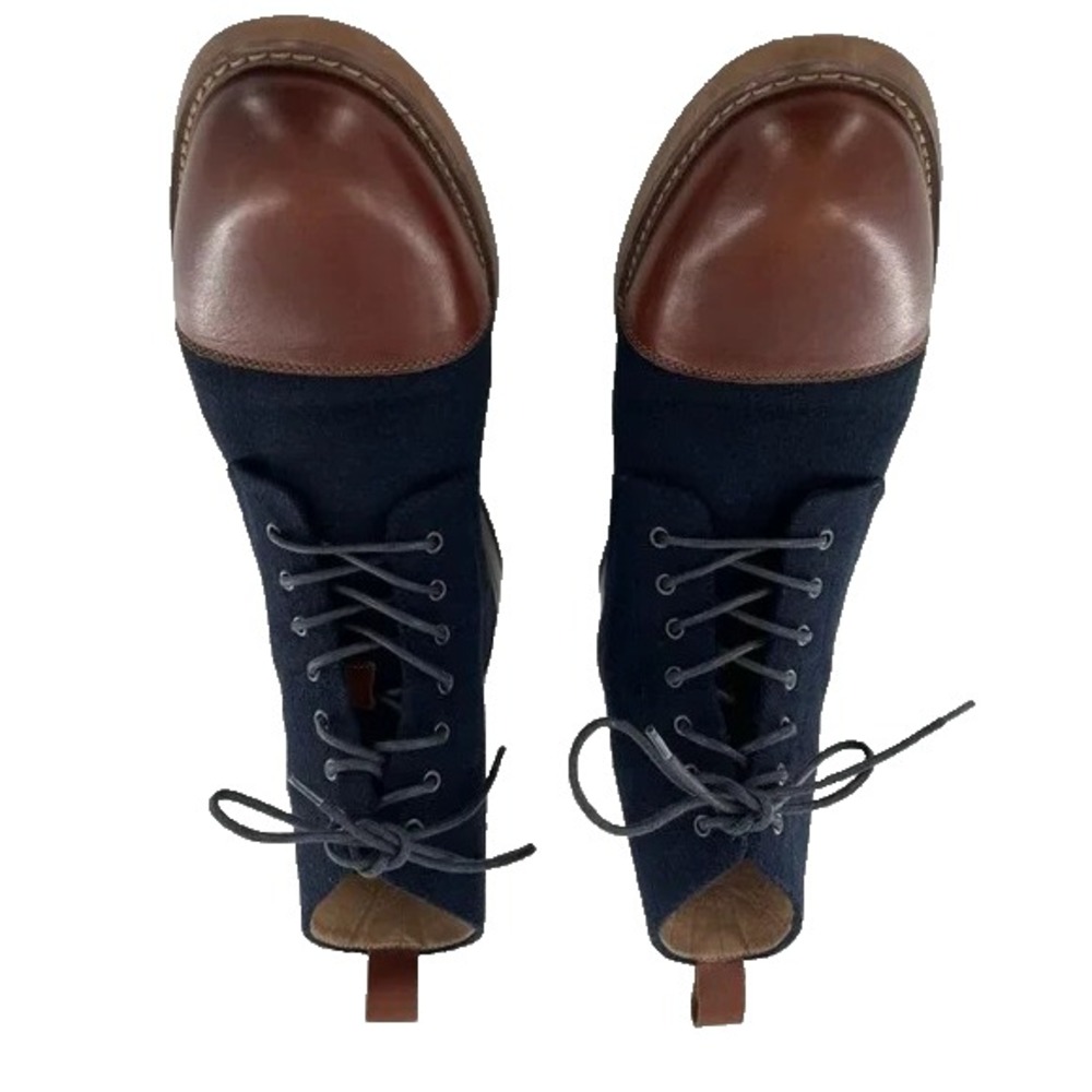 La Milano Mens Lace Up Boots Stance Cognac Navy Leather Fabric Cap Toe 9 1/2